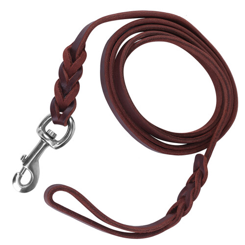 Pet Dog Lead Leash 2.1m Cowhide Leather Control & Training Rope 2