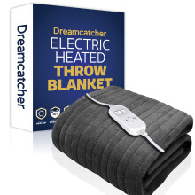 (Grey) Dreamcatcher XL Heated Electric Throw Blanket Double Over Blanket Soft Fleece 9 Heat & 12Hr Timer Settings