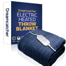(Navy Blue) Dreamcatcher XL Heated Electric Throw Blanket Double Over Blanket Soft Fleece 9 Heat & 12Hr Timer Settings