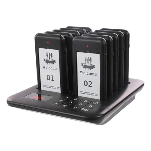 Wireless Restaurant Pager+10 Coasters Buzzer Pager Receiver EU Plug