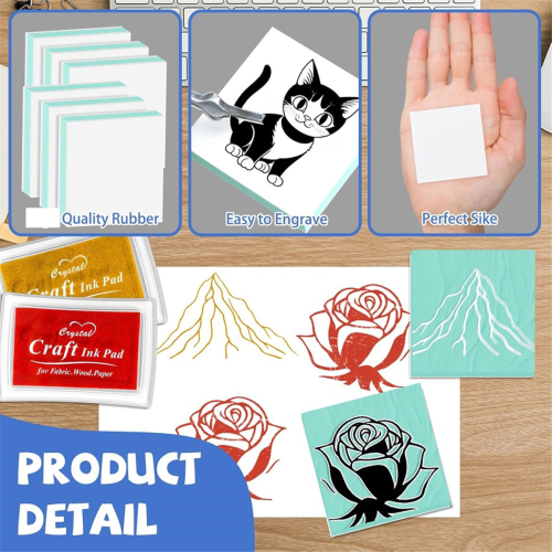 6pcs Rubber Carving Blocks, Linoleum Block Stamp Making Kit 1