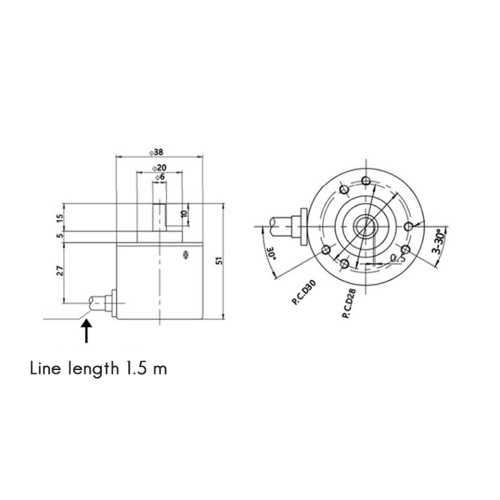 Rotary Incremental Encoder 38S6G5-B-G24N AB 2-Phase Connection 1