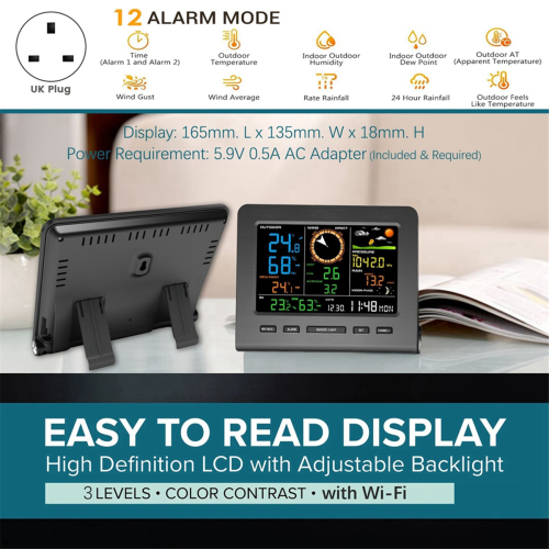 Wi-Fi Weather Station with Remote Display Weather Data AU Plug 1