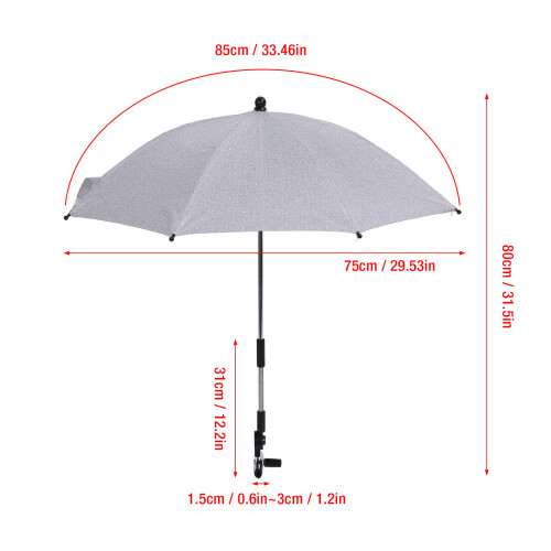 75 cm grauer Kinderwagen-Sonnenschirm Clip-On 1