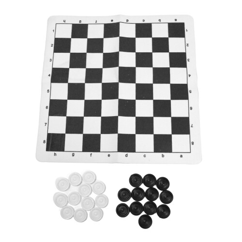 Portable PU Leather Checkers Set – Foldable Board, Black, 35cm 2
