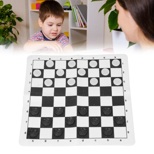 Portable PU Leather Checkers Set – Foldable Board, Black, 35cm