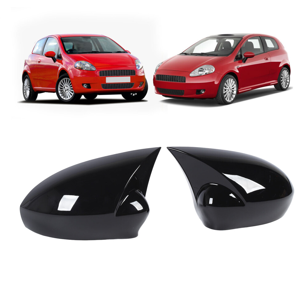 Side Mirror Cap Cover For Grande Punto 2005-2018 Glossy Rearview Wing Black 8711334453876