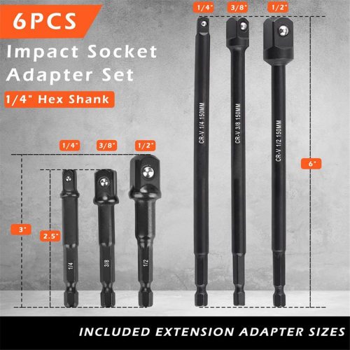 1/4 inch Hex Impact Socket Adapter Set voor Drivers 1