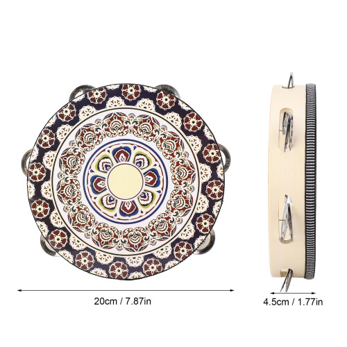 Tambourin à main en bois, 8 pouces, fleur blanche 1