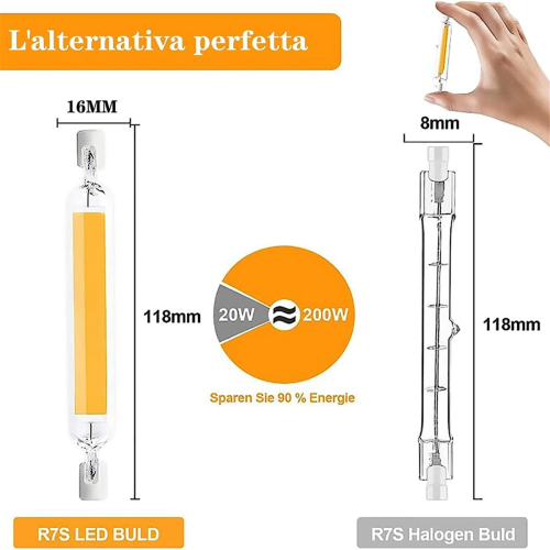 Λαμπτήρες LED R7S 118mm, 20W R7S, αντικατάσταση για λάμπες αλογόνου 200W, 2 τεμάχια 2