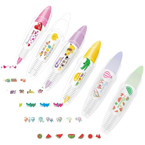 6PCS DIY Cute Animals Type Decorative Pen, Correction Tape