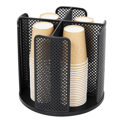 Rotatable Cup and Lid Organizer with 4 Compartments Black