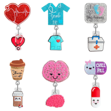 6 peças porta-crachás com glitter e clipe retrátil para cartão de identificação de enfermagem engraçado