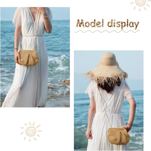 Γυναικείο πορτοφόλι με ψάθα για Cloud Dumpling Pouch, καλοκαιρινή τσάντα παραλίας 2