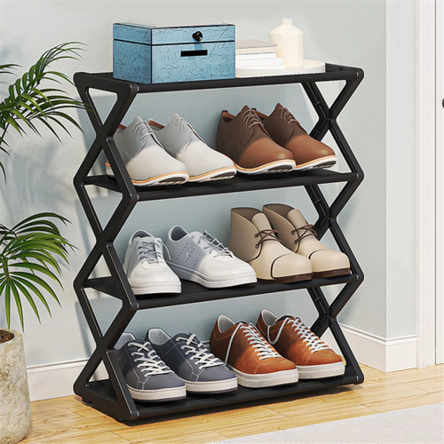 Étagère à chaussures multifonctionnelle en acier en forme de X, blanche 2