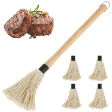 1 Set BBQ Mop 18.3 Inch BBQ Mop Brush Grill Brush Wooden Long Handle