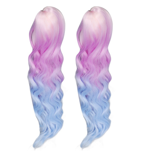 2 pezzi parrucche per bambole a gradiente rosa viola blu 25cm ricce 1