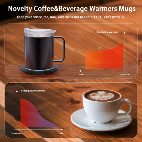 12,3 oz Chauffe-tasse USB noir avec couvercle, 3,5  4,5 po 1