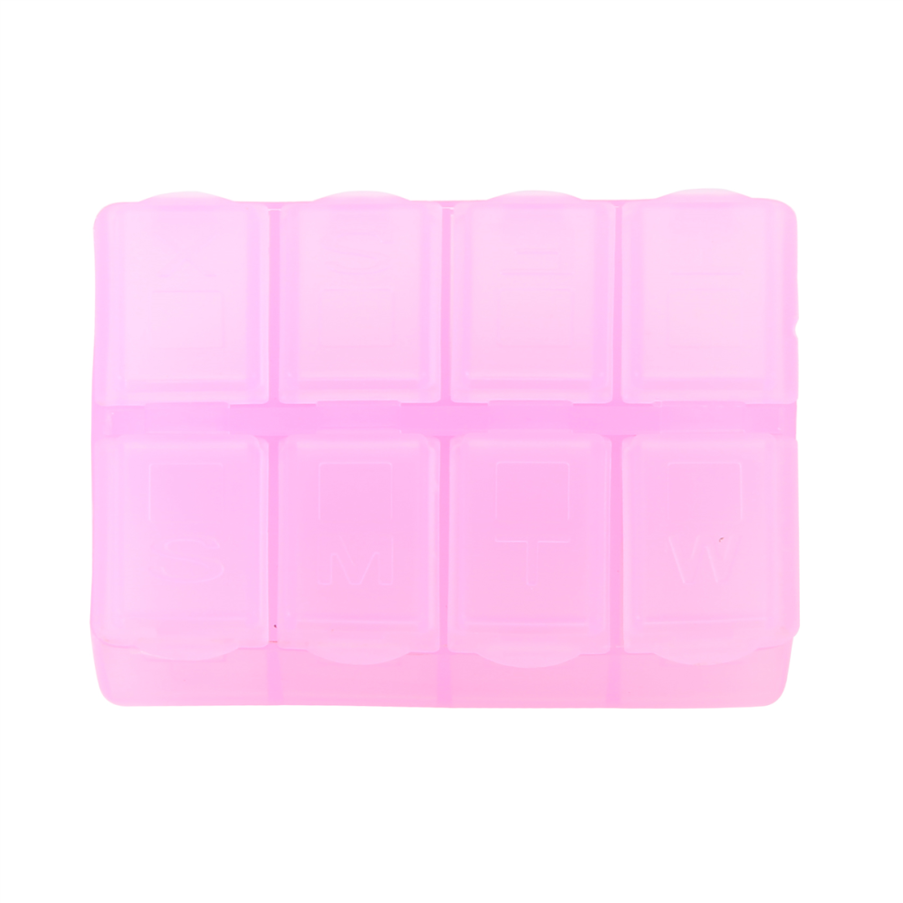 Pink Plastic Rectangle 8 Compartments Medicine Pill Box