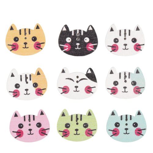 100pcs Cat Wooden Button Sewing Scrapbooking Colorful 2