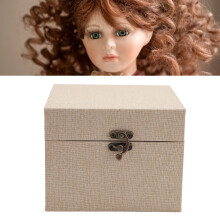 Scatola di conservazione per testa di bambola beige 16-16,5 cm, 13x13x10,5 cm