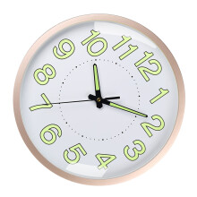Silent Quartz Wall Clock 12in Rose Gold, Luminous, ABS & Glass