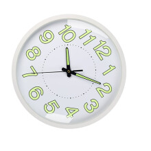 Silent Quartz Wall Clock 12in White Luminous Bedroom Living Room