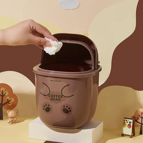 Countertop Garbage Can, with Lid, Cute Bear Countertop Trash Can-A 1