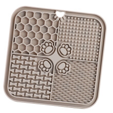 Pet Lick Mat Silicone 20x20cm Slow Eating Dish with Suction Cup Grey