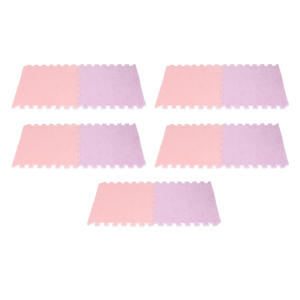 Plush Foam Interlocking Floor Carpet 5pcs, 31x30cm Non-slip Rug for Living Room/Pink & Purple-image-OPC-PJCYZKQ-NEW