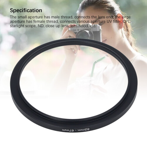 Schwarzes Aluminium 62-67mm Step-Up-Filteradapter 2