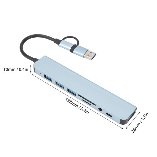 Hub USB-C 8 en 1, de aleación de aluminio, cable de 17 cm 1