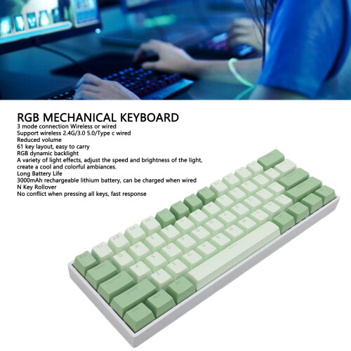 Blue Switch 61-Key 60% RGB Mechanical Keyboard, 3000mAh, White 2