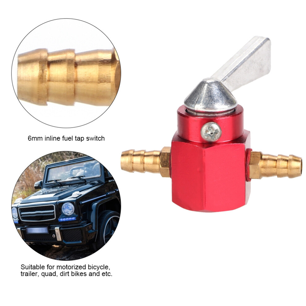 6Mm Cnc Aluminum Inline Gas Fuel Petcock Switch For Quad Dirt Bike Atv (Red) Red 4961334554842