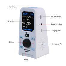 Wiederaufladbarer Bluetooth-Metronom mit LCD-Display, 30-252 bpm, Weiß/Schwarz