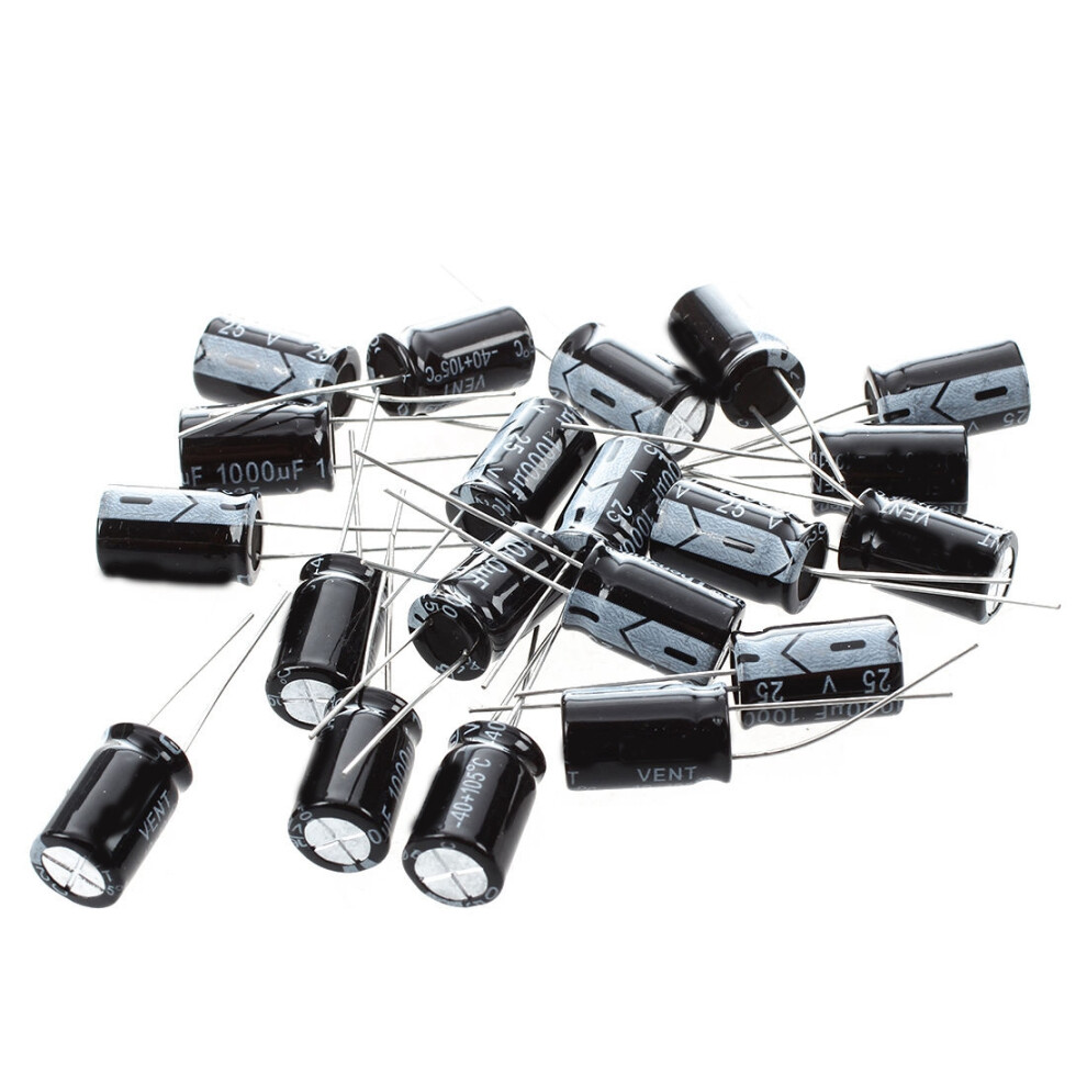 20 Pcs 1000Uf 25V 105C Radial Electrolytic Capacitors Black 10X17mm 4713507974830
