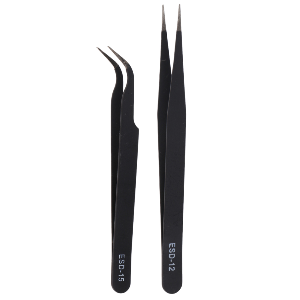 Nail Art Eyelashes Extension Straight&Curved Tweezers Tool Set-Black