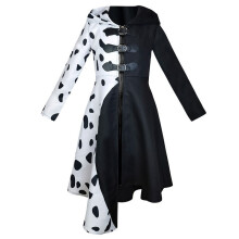 (Child 150cm/59.06in)Cruella Deville Emma Halloween Cosplay Jurk Kostuum Feestje Kinderen Mantel Volwassene