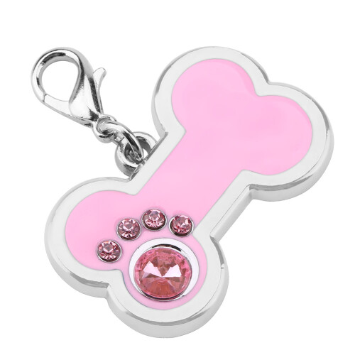 Customizable Pet ID Tag - Pink Bone Design with Rhinestone Details 2