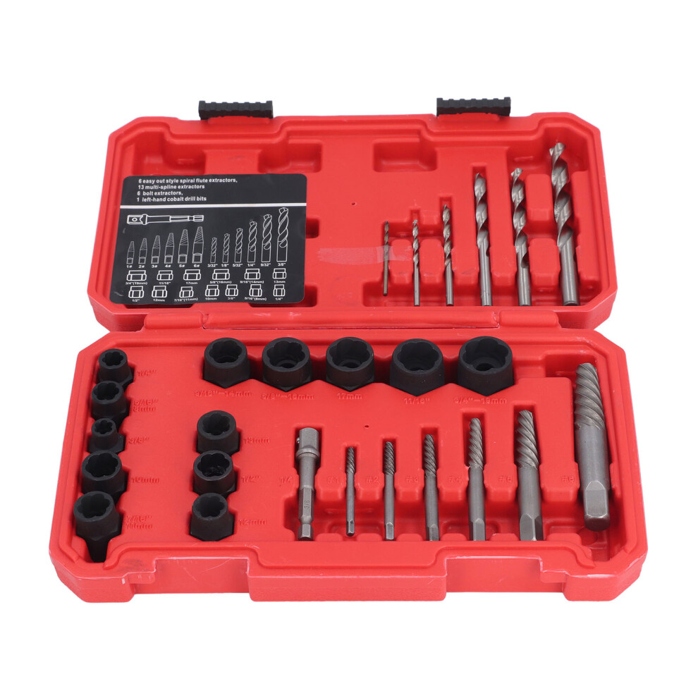 26 Pcs Bolt & Screw Extractor Set With Hss Drill Bits & Adapter 7691334581360