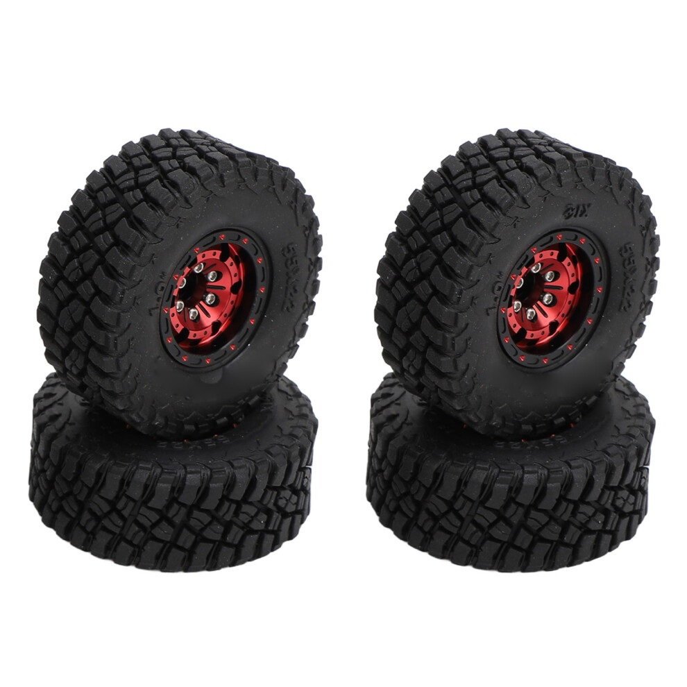 4Pcs Rc Car Wheel Tires Aluminum Alloy Rubber 55Mm For 1/18 1/24 Red 4991334581647