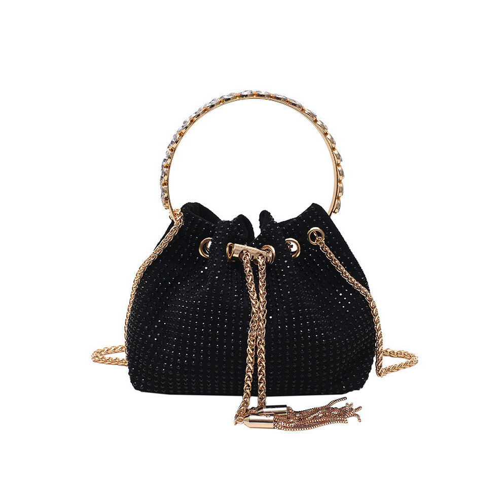 (Black) Bag Chain Bucket Large Handbag Crossbody Bag For Girls Shoulder Bag Bag Storage