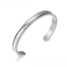 (Silver) Silver Titanium Steel Hair Tie Holder Bracelet Cuff Grooved Wristband Bangle