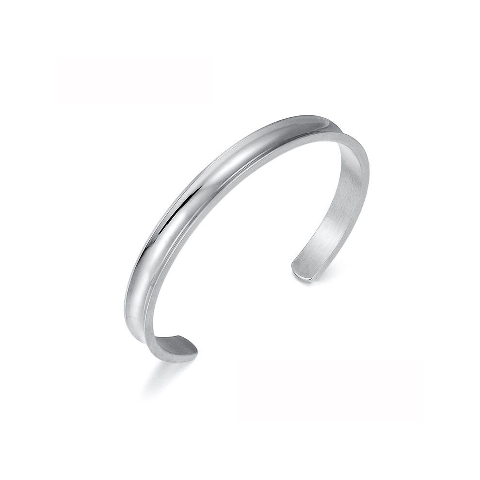 (Silver) Titanium Steel Hair Tie Holder Bracelet Cuff Grooved Wristband Bangle Silver
