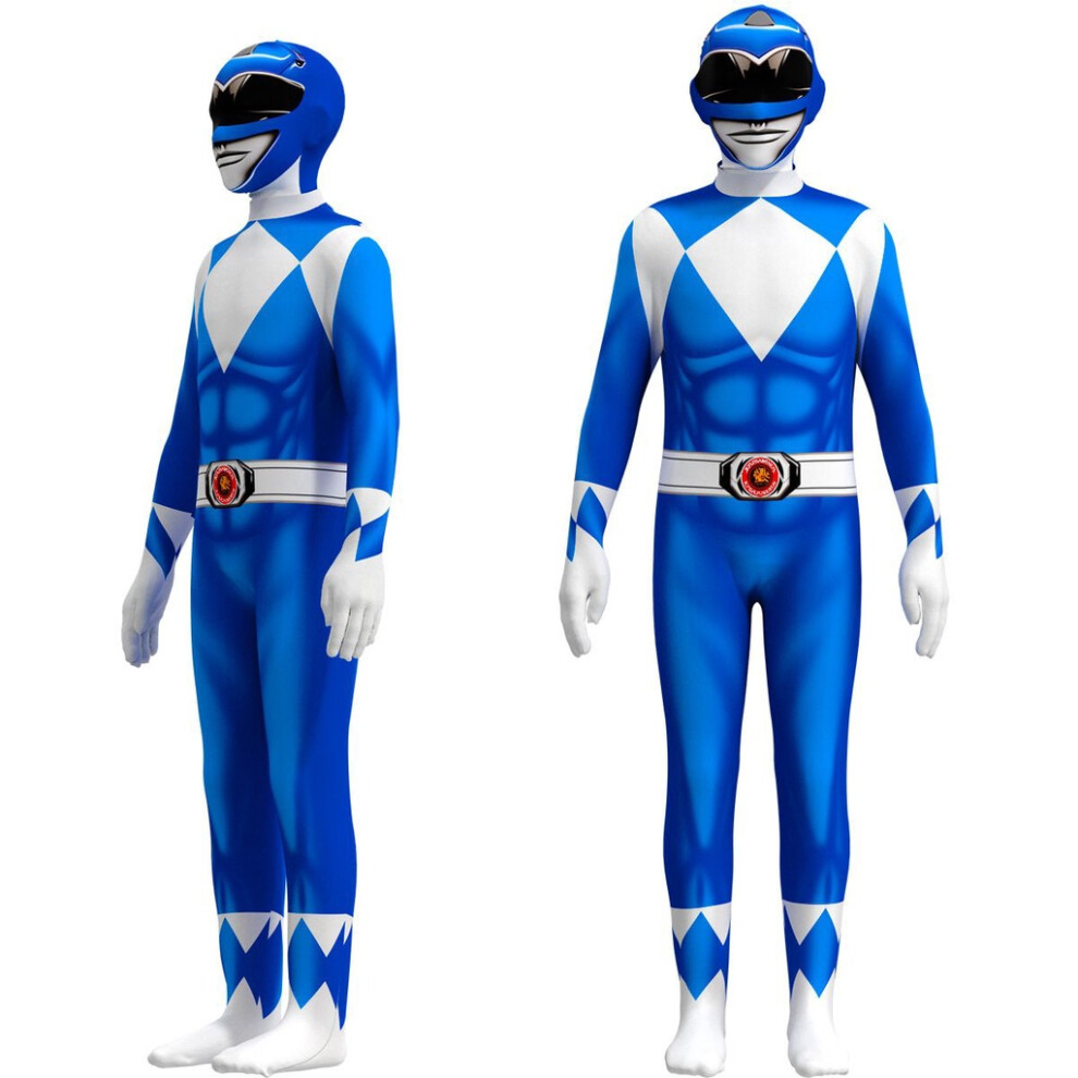 (, 110) Power Rangers Costume Kids Adult Cosplay Fancy Party Dress Jumpsuit Blue