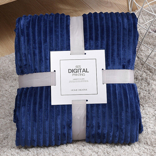 (Dark Blue) Flannel Blanket Fleece Sofa Soft Solid Color Bedspread Plush Bed Cover Gift