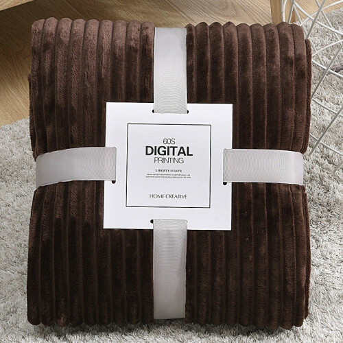 (Coffee) Flannel Blanket Fleece Sofa Soft Solid Color Bedspread Plush Bed Cover Gift