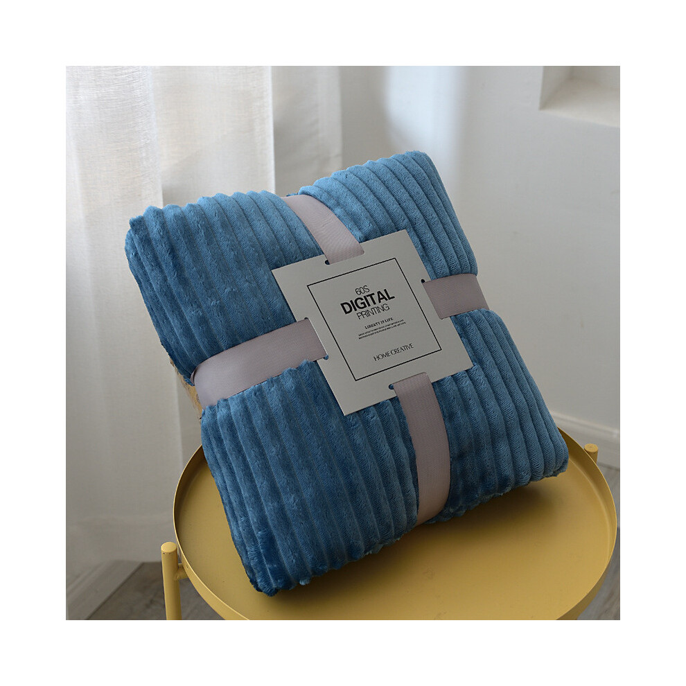 (Smoke Blue) Flannel Blanket Fleece Sofa Soft Solid Color Bedspread Plush Bed Cover Gift