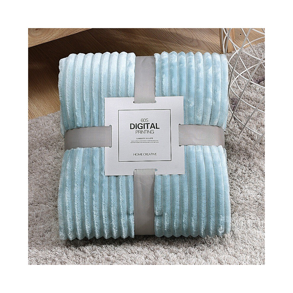 (Light Blue) Flannel Blanket Fleece Sofa Soft Solid Color Bedspread Plush Bed Cover Gift