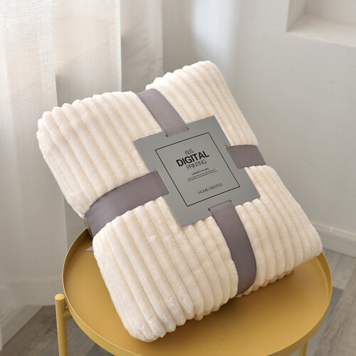 (Beige) Flannel Blanket Fleece Sofa Soft Solid Color Bedspread Plush Bed Cover Gift